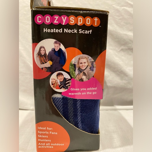 CozySpot Unisex Heated Scarf. Soft Fleece in Attractive Blue Grey White Plaid. - Picture 7 of 11